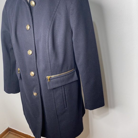 Coldwater Creek Womens Blue Coat XL 16 Military Gold Buttons Zipper Pockets - Picture 3 of 7